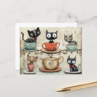 Whimsical Tee Cup Cats Postkarte