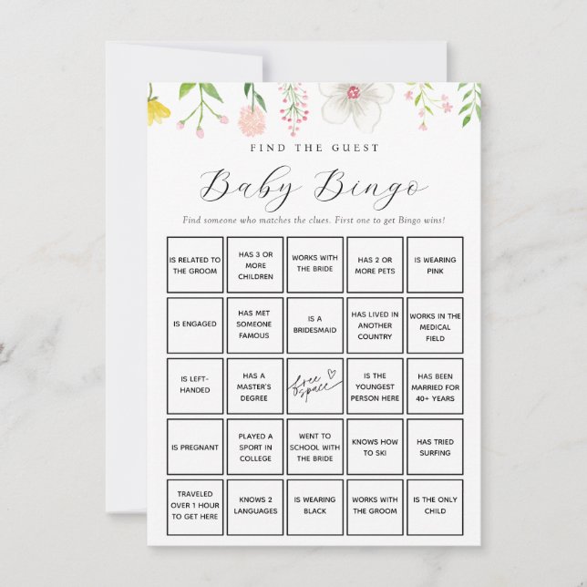 Whimsical Tee Finden Sie die Baby Bingo Game Card Einladung (Vorderseite)