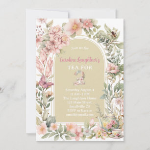 Whimsical Tee für zwei Wildblumen Garten Geburtsta Einladung