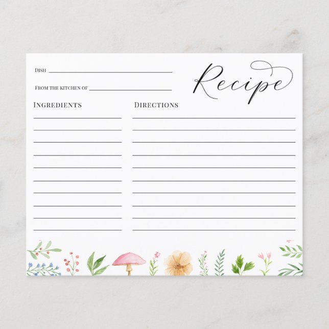 Whimsical Tee Party Brautparty Rezept Karte (Vorderseite)