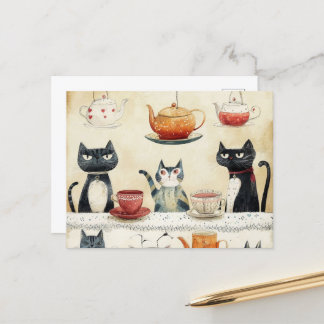 Whimsical Tee Pot Cats Postkarte