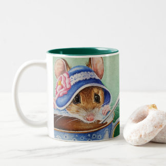 Whimsical Teezeit Maus Blue Bonnet Wasserfarbe Zweifarbige Tasse