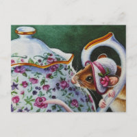 Whimsical Teezeit Maus weiß Bonnet Wasserfarbe