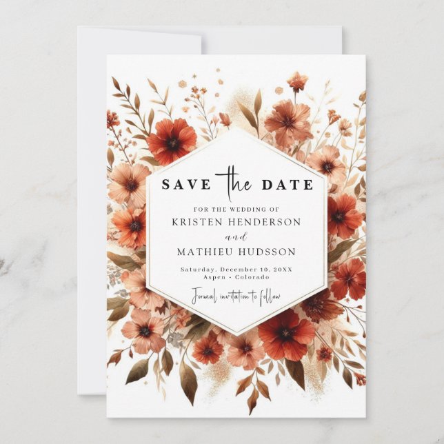 Whimsical Terracotta Hochzeit Save The Date (Vorderseite)