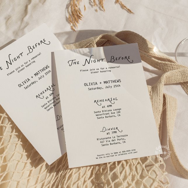 Whimsical The Night Before Rehearsal Minimalist  Einladung (rehearsal dinner invitation, the night before invite, whimsical wedding stationery, minimalist rehea)