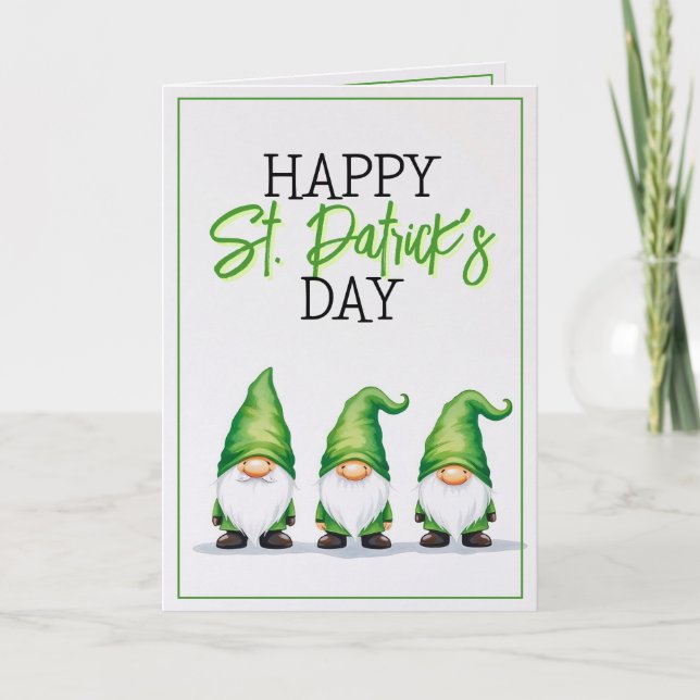 Whimsical Three Green Gnomes St Patrick's Day Karte (Vorderseite)