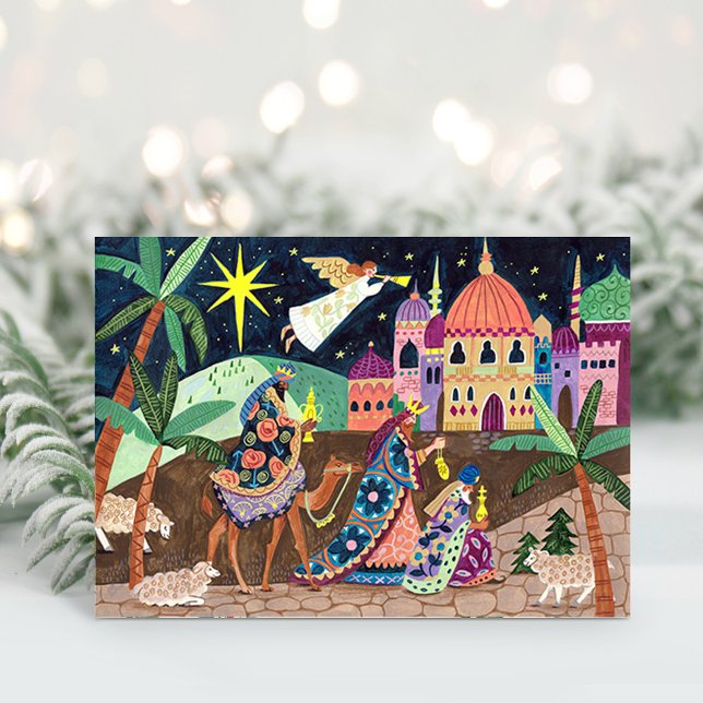 Whimsical Three Wise Men Kings with star and gifts Feiertagskarte (Whimsical Three Wise Men Kings with star and gifts Holiday Card)