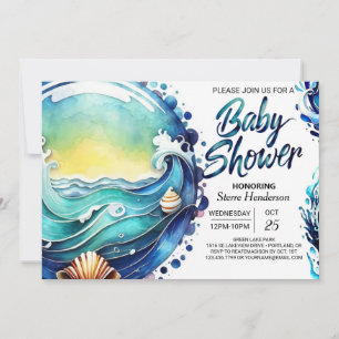 Whimsical Tidal Waves Babydusche Einladung