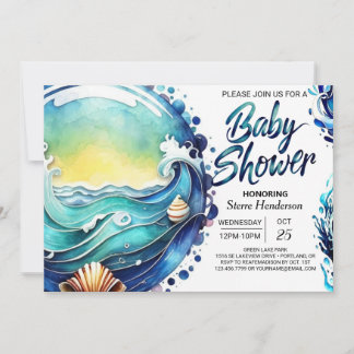 Whimsical Tidal Waves Babydusche Einladung