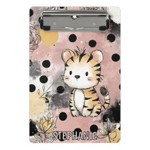 Whimsical Tiger Floral Wasserfarben-Kunst Mini Klemmbrett