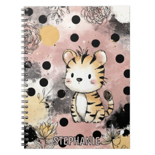 Whimsical Tiger Floral Wasserfarben-Kunst Notizblock