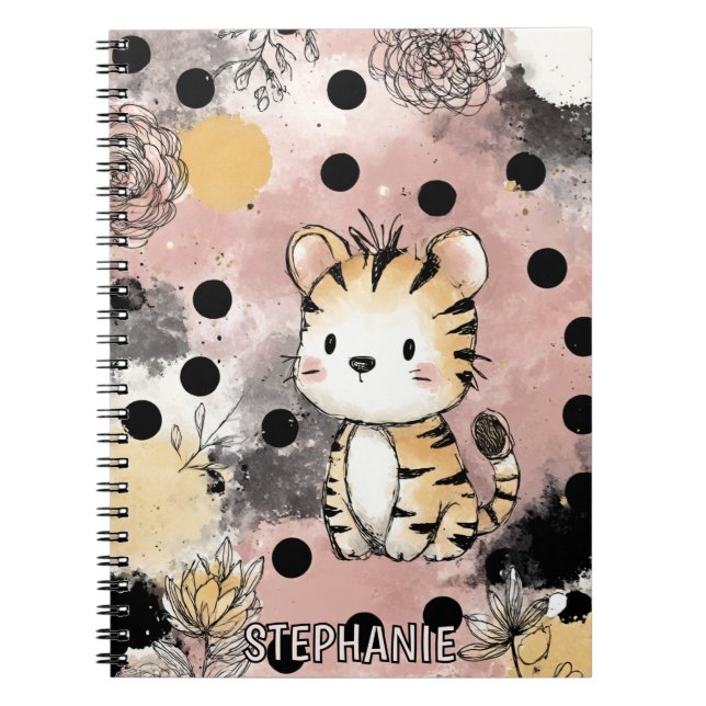 Whimsical Tiger Floral Watercolor Art Notizblock (Vorderseite)