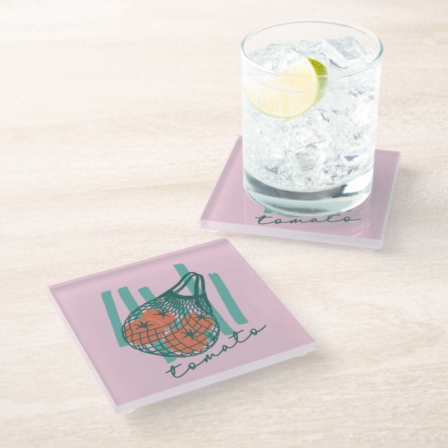 Whimsical Tomatos Italy Farmers Market Glasuntersetzer (Schrägansicht)