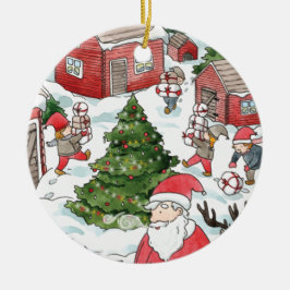 Whimsical Tomten Christmas Gnome Watercolor Keramik Ornament