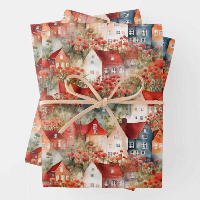 WHIMSICAL TOWN AND HOUSES GIFT GESCHENKPAPIER SET (Beispiel)