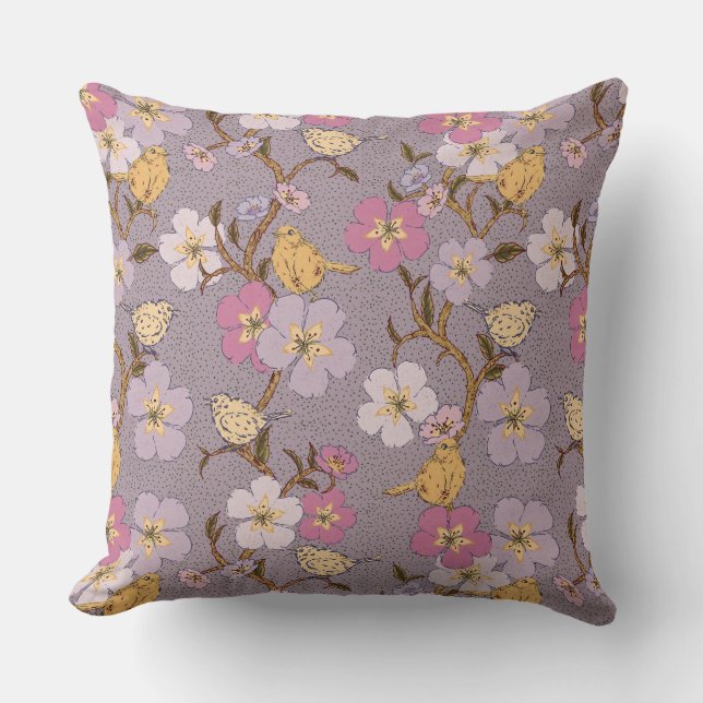 Whimsical Trailing Florals and Birds - Lavendel Kissen (Vorderseite)