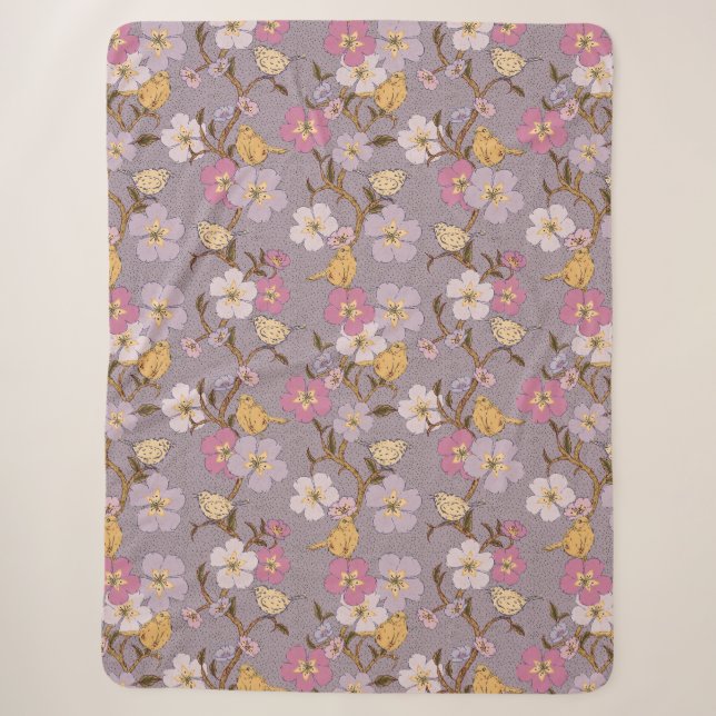 Whimsical Trailing Florals and Birds - Lavendel Sherpadecke (Vorderseite)