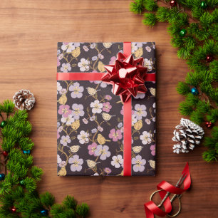 Whimsical Trailing Florals und Birnen - Schwarz/Ro Geschenkpapier