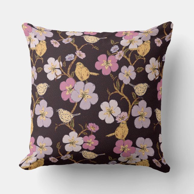 Whimsical Trailing Florals und Birnen - Schwarz/Ro Kissen (Vorderseite)