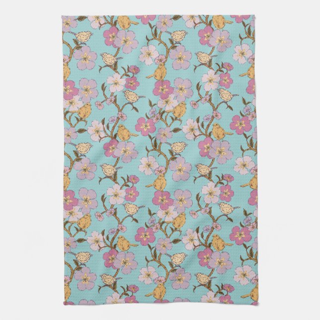 Whimsical Trailing Florals und Birnen - Türkis Geschirrtuch (Vertikal)