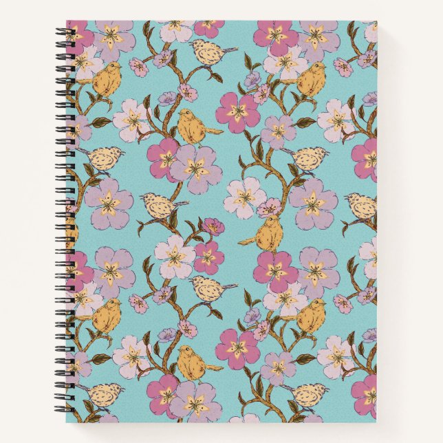 Whimsical Trailing Florals und Birnen - Türkis Notizbuch (Vorderseite)