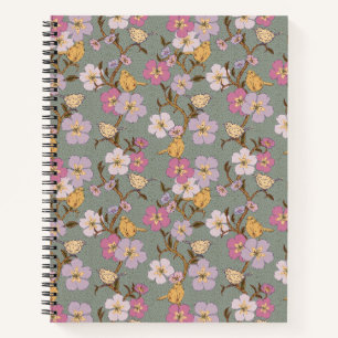 Whimsical Trailing Florals und Vögel - Alter Grün Notizbuch
