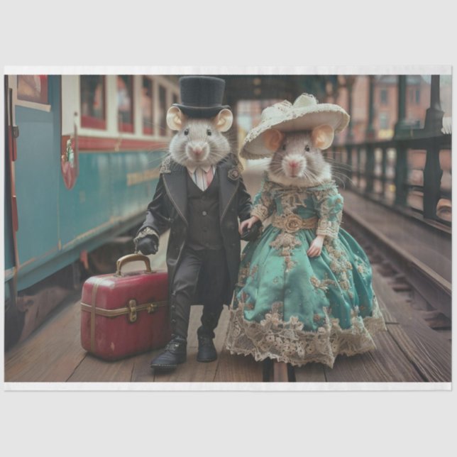 Whimsical Travelling Duo Mäuse Dekoupage Seidenpapier (Vorderseite)