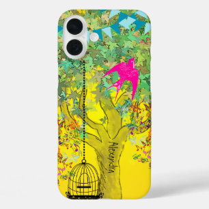 Whimsical Tree Birdcage Bright Color Musical Notes iPhone 16 Plus Hülle