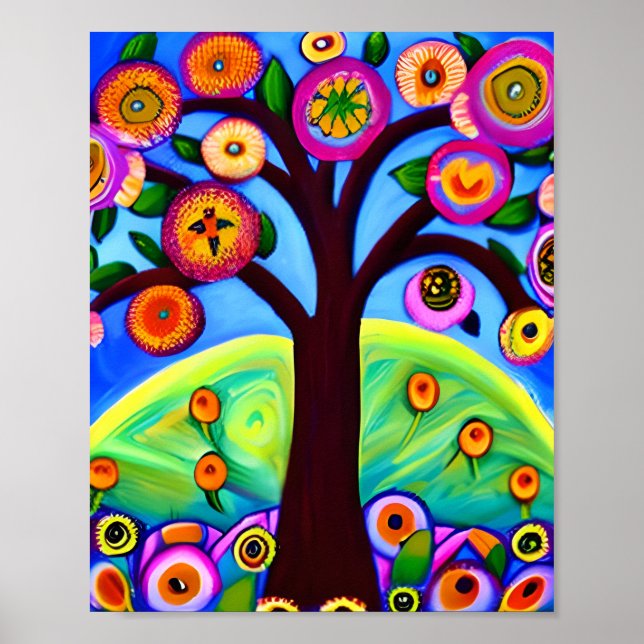 Whimsical Tree Folk Art Poster (Vorne)