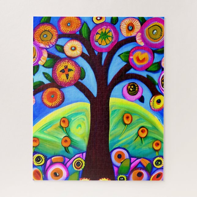 Whimsical Tree Folk Art Puzzle (Vertikal)