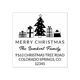 Whimsical Tree Frohe Weihnachtsfeier Rücksendeadre Gummistempel