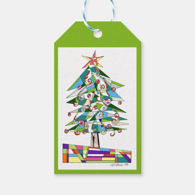 Whimsical Tree Fun Gift Tag von Leslie Clair Bures Geschenkanhänger (Vorderseite)