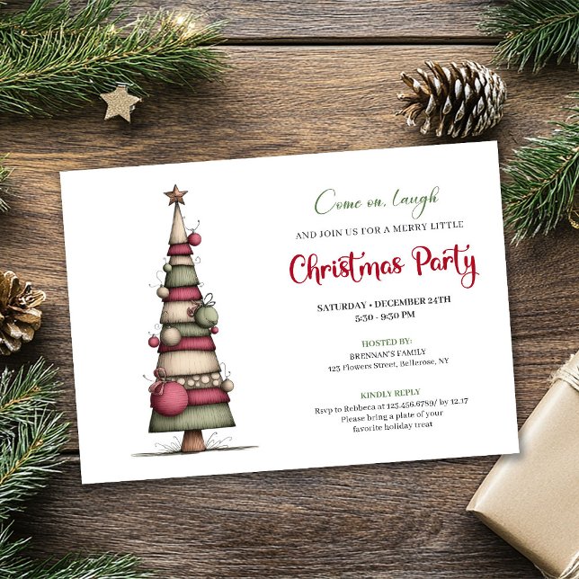 Whimsical tree fun modern Christmas celebration Einladung (Whimsical tree fun modern Christmas celebration)