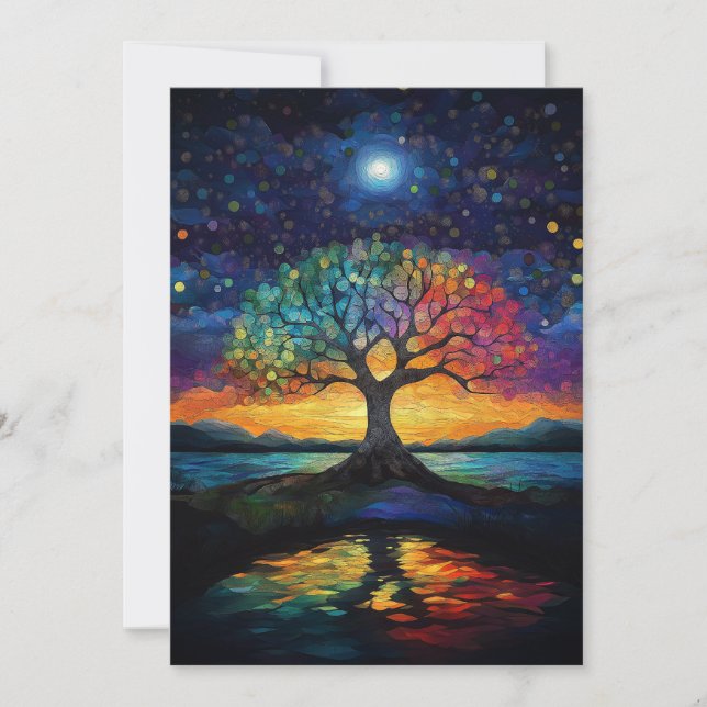 Whimsical Tree of Life Abstrakt Blue Rainbow Einladung (Vorderseite)
