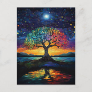 Whimsical Tree of Life Abstrakt Blue Rainbow Postkarte
