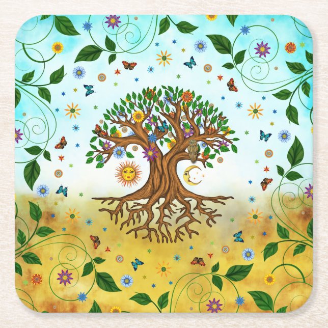 Whimsical Tree of Life - Yggdrasil Rechteckiger Pappuntersetzer (Vorderseite)