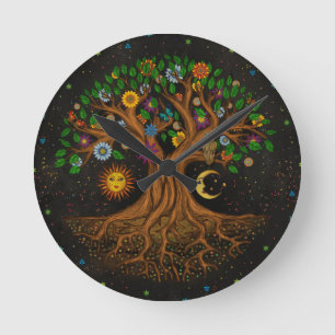 Whimsical Tree of Life - Yggdrasil Runde Wanduhr
