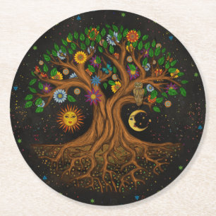 Whimsical Tree of Life - Yggdrasil Runder Pappuntersetzer