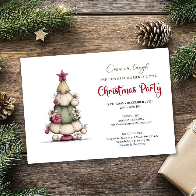 Whimsical tree red green festive party invitation einladung (Whimsical tree red green festive party invitation)