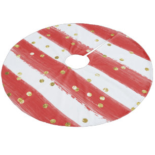 Whimsical Tree Skirt - Red Stripes & Gold Accents! Fleece Weihnachtsbaumdecke