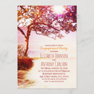 Whimsical Tree Sunset Beach Engagement Party Einladung