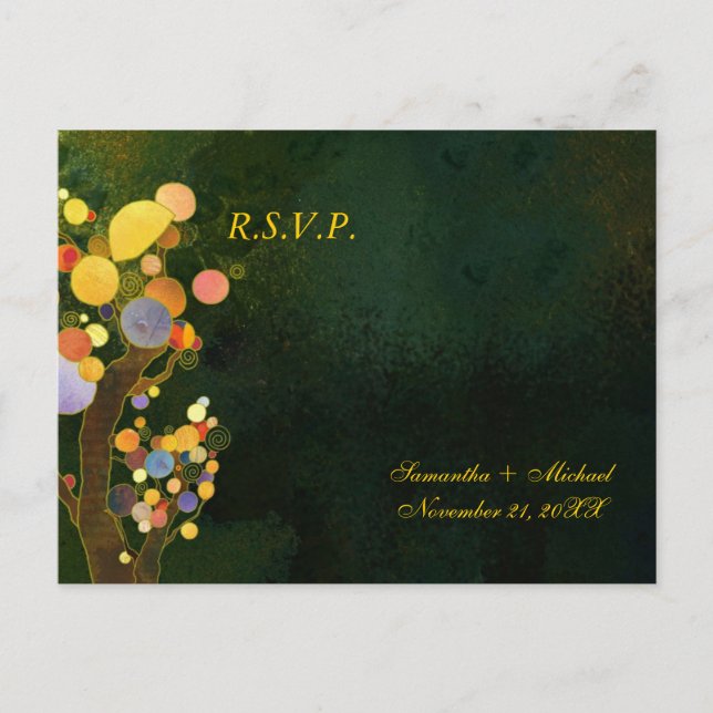 Whimsical Tree Wedding RSVP Einladungspostkarte (Vorderseite)