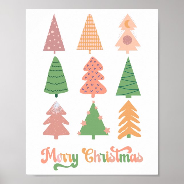Whimsical Trees Groovy Frohe Weihnachten Poster (Vorne)