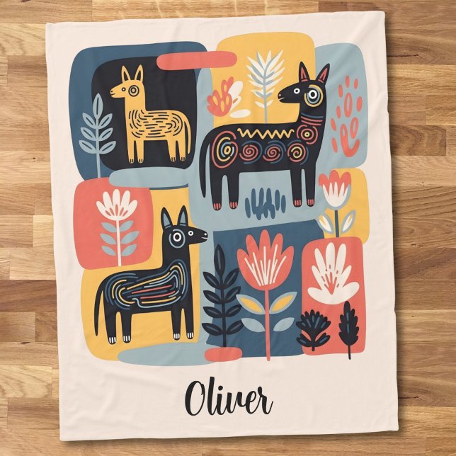 Whimsical Tribal Animals Floral Folk Art Fleecedecke (Von Creator hochgeladen)