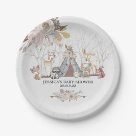 Whimsical Tribal Woodland Animals Baby Girl Dusche Pappteller