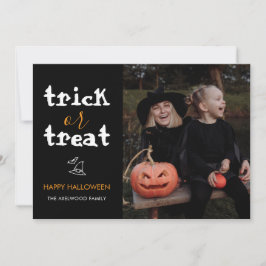 Whimsical Trick or Treat Script Halloween Photo Feiertagskarte