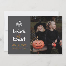 Whimsical Trick or Treat Script Halloween Photo Feiertagskarte