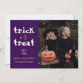 Whimsical Trick or Treat Script Halloween Photo Feiertagskarte