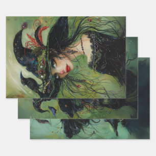 Whimsical Trio Hexen #2 Decoupage Geschenkpapier Set