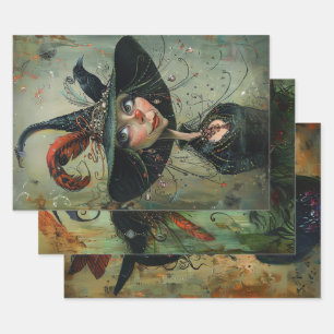 Whimsical Trio Hexen Decoupage Geschenkpapier Set